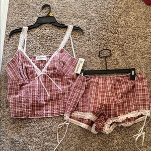 Women’s Large Red Plaid Women's Sleepwear Set
